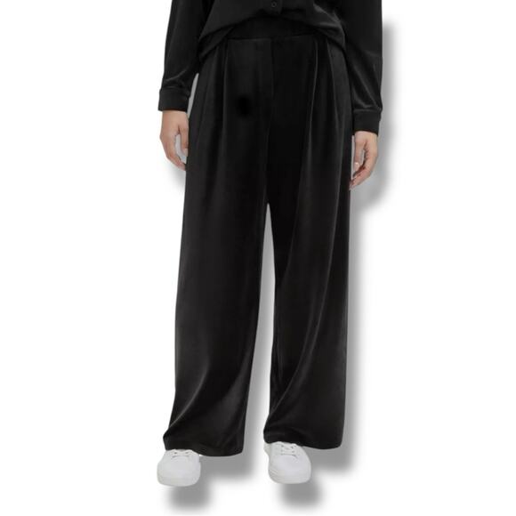Calvin Klein Pleat-Front Velour Wide-Leg Black Pants Women's Size XL NEW - Picture 1 of 9